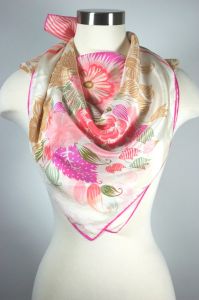 Pink floral silk scarf 1970s Oscar de la Renta large square