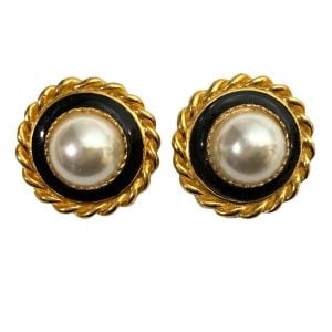  80s Large Baroque Gold, Black Enamel and Pearl Dress / Shoe / Sweater Clips - Fashionconservatory.com
