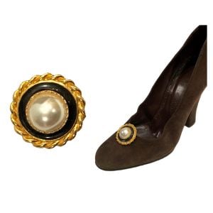  80s Large Baroque Gold, Black Enamel and Pearl Dress / Shoe / Sweater Clips