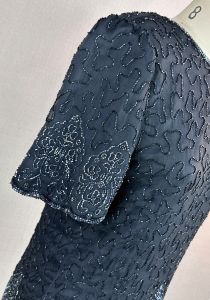 90s Black Silk Beaded Short Sleeve Formal - Evening Tunic by Scala, Sz S - Fashionconservatory.com
