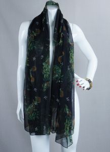 Black Floral Chiffon Oversize Scarf / Shawl - Fashionconservatory.com