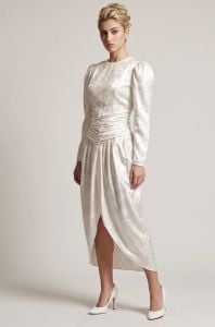Vintage 80s Scott McClintock Ivory White Jacquard Wedding, Formal Open Back Dress, Sz 10