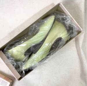 60s Vintage QualiCraft Light Green Dyed Cloth Upper Square Toe Pump with Box Size 7.5AA - Fashionconservatory.com