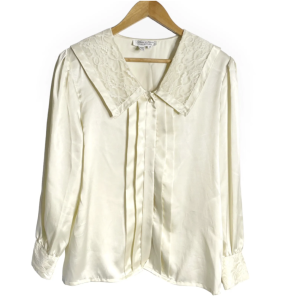 Vintage Laura & Jayne Size 14 Cream Ivory Blouse Lace on Collar andCuffs