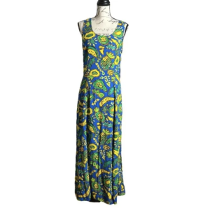 Vintage 80s Big Hed Pineapple Fruit Print Sleeveless Maxi Dress