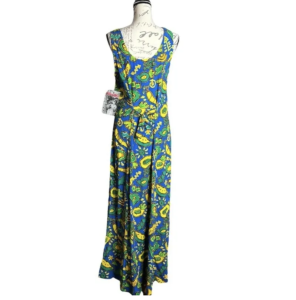 Vintage 80s Big Hed Pineapple Fruit Print Sleeveless Maxi Dress - Fashionconservatory.com