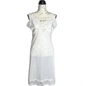 Vintage 60s Dawn to Dusk Off White Lace Details Full Body Slip