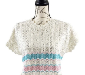 Vintage 70s Cristin Stevens Womens Pastel Colors and Cream Pullover Knit Top - Fashionconservatory.com