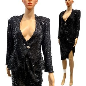 1980s Sequin Ensemble Sculptural Peplum Cocktail Set - Fashionconservatory.com