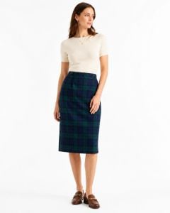 80s Blue & Green Tartan Plaid Straight Skirt w Pockets