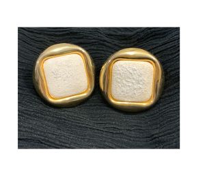 80s Gold & Cream Suede Oversized Clip On Earrings  - Fashionconservatory.com