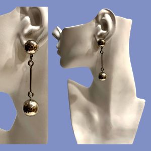 80s MODERN Long Dangle Silver Ball Earrings