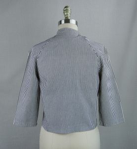 60s Gray and White Seersucker Waist Jacket w/ Elbow Sleeves, Sz 10 - Fashionconservatory.com
