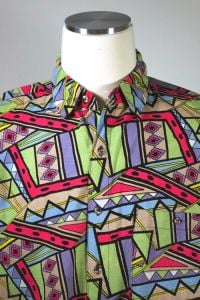 Wild 80s-90s Geometric Print Short Sleeve Cotton Shirt by Saber | L - Fashionconservatory.com