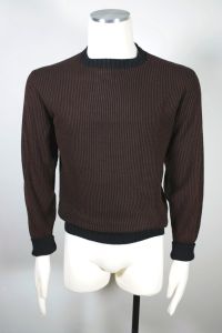 Black brown ribbed mens crewneck sweater 1950s-60s 
