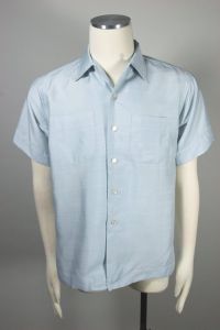Ice blue Schiaparelli 1950s-60s short sleeve sport shirt men's M