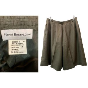 90s Olive Green Pleated Wool High Waist Trouser Shorts | W 30'' - Fashionconservatory.com