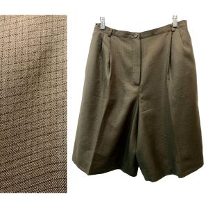 90s Olive Green Pleated Wool High Waist Trouser Shorts | W 30''