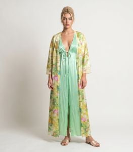 Vintage 80s Shadowline Mint Green Gown with Vanity Fair Floral Robe