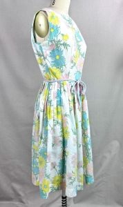 Vintage 60s Pastel Floral Full Skirt Sundress, Sleeveless Dress - Fashionconservatory.com