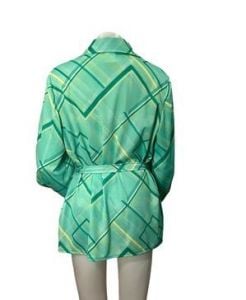 70s tunic top green geometric print long sleeve belted - Fashionconservatory.com
