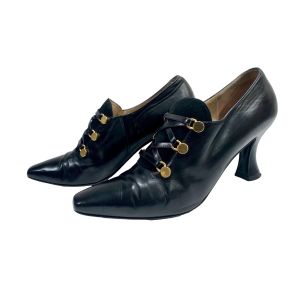 St John Black Leather Mod Gothic Shoes Heels 