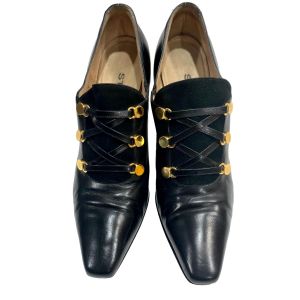 St John Black Leather Mod Gothic Shoes Heels  - Fashionconservatory.com