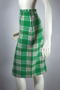 Cream and green wool plaid 1960s pencil skirt deadstock - Fashionconservatory.com