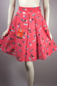 Ice cream parlor novelty print cotton flannel kids 1950s circle skirt XXS deadstock