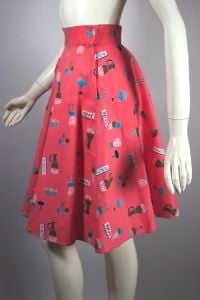Ice cream parlor novelty print cotton flannel kids 1950s circle skirt XXS deadstock - Fashionconservatory.com
