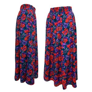 80s Purple & Red Floral Rayon Midi Skirt 