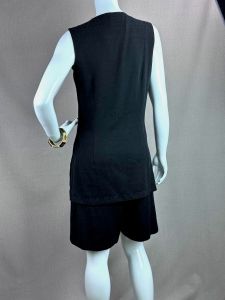 80s Black Linen Scooter Romper Dress, Sleeveless with Button Front by Inclinations, Sz 10 - Fashionconservatory.com