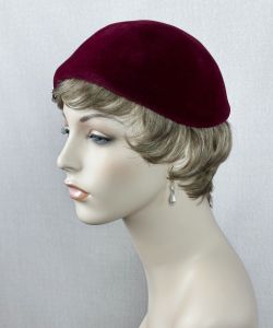 Vintage 30s Style Maroon Velour Cloche Hat w/ Rhinestone by Janyth Roy - Fashionconservatory.com