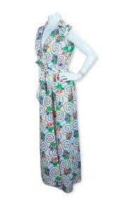 Vintage 70s Full Length Floral Sleeveless Wrap Robe with Pockets, Fifth Avenue Robes - Fashionconservatory.com