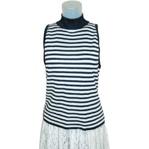 1980s Silver Black White Stripe Sleeveless Mock Turtleneck - Fashionconservatory.com