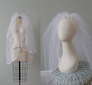 1970s vintage lace headpiece with long tulle veil