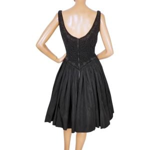 Vintage 1950s Party Dress Beaded Velvet Bodice Taffeta Skirt Size M - Fashionconservatory.com
