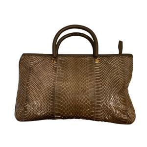 70s Chic Taupe Rectangular Snakeskin Top Handle Bag 