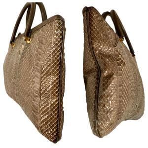 70s Chic Taupe Rectangular Snakeskin Top Handle Bag  - Fashionconservatory.com