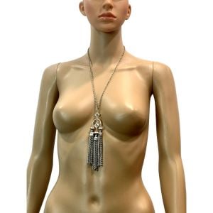 70s Long Tiered Silver Dangle Pendant w Chains | 5.5'' Long - Fashionconservatory.com
