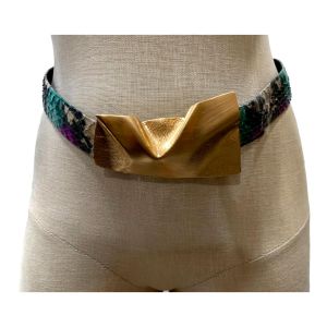 80s Multicolor Snakeskin Belt w Large Gold Buckle - Fashionconservatory.com