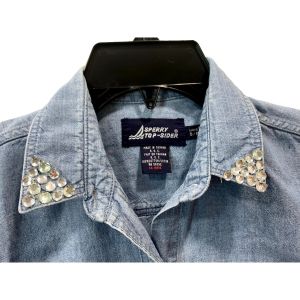 80s Chambray Work Shirt w Rhinestone Collar Tips | XS/S - Fashionconservatory.com