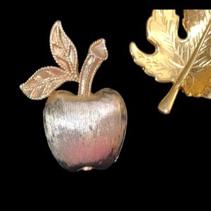 3 Vintage Gold Scatter Pins Brooches Apple | Purple & Gold Romantic | Leaf | - Fashionconservatory.com