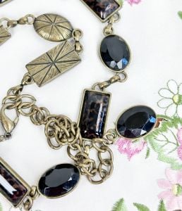 Vintage Metal Chain Link Belt with Black and Animal Print Stones - Fashionconservatory.com