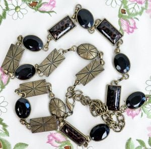 Vintage Metal Chain Link Belt with Black and Animal Print Stones
