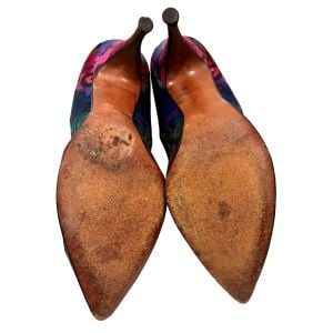 Vintage 1950s Colorful Silk & Leather Pumps | Serenade Rich Jewel Tones | Vintage size 6.5 - Fashionconservatory.com