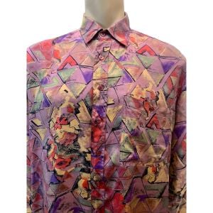 90s Abstract Pattern Menswear Multicolor Silk Shirt  - Fashionconservatory.com