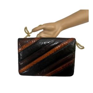 70s Brown Orange & Black Snakeskin Shoulder Bag w Chain | Clutch