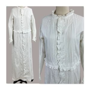 Victorian Whitewear, Antique Handmade White Cotton Bridal Nightgown, 1878, History with Provenance