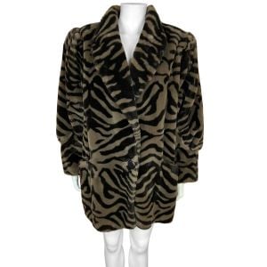 1980s Vintage Faux Fur Jacket Coat Tiger Stripe by Sterling Stall Winnipeg Ladies Size 10